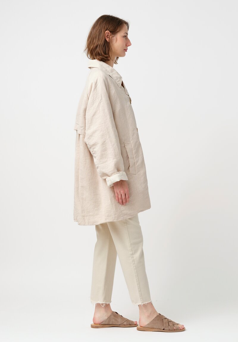 Kaval Washi & Linen Double Breasted Coat in Natural Oat