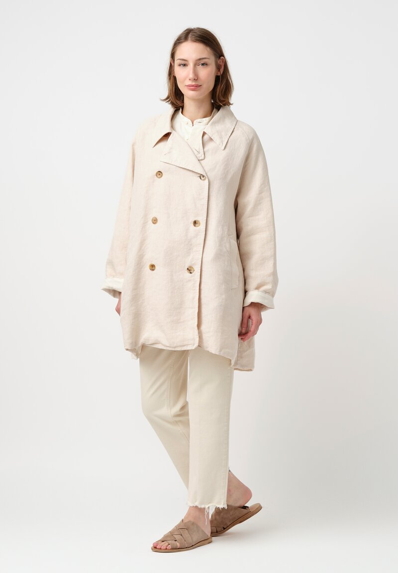 Kaval Washi & Linen Double Breasted Coat in Natural Oat