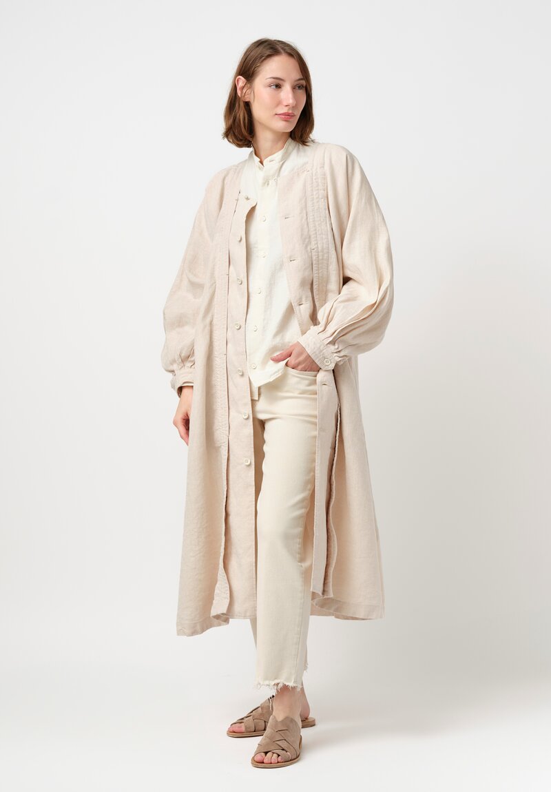 Kaval Washi & Linen Bishop Sleeve Coat Dress in Natural Oat