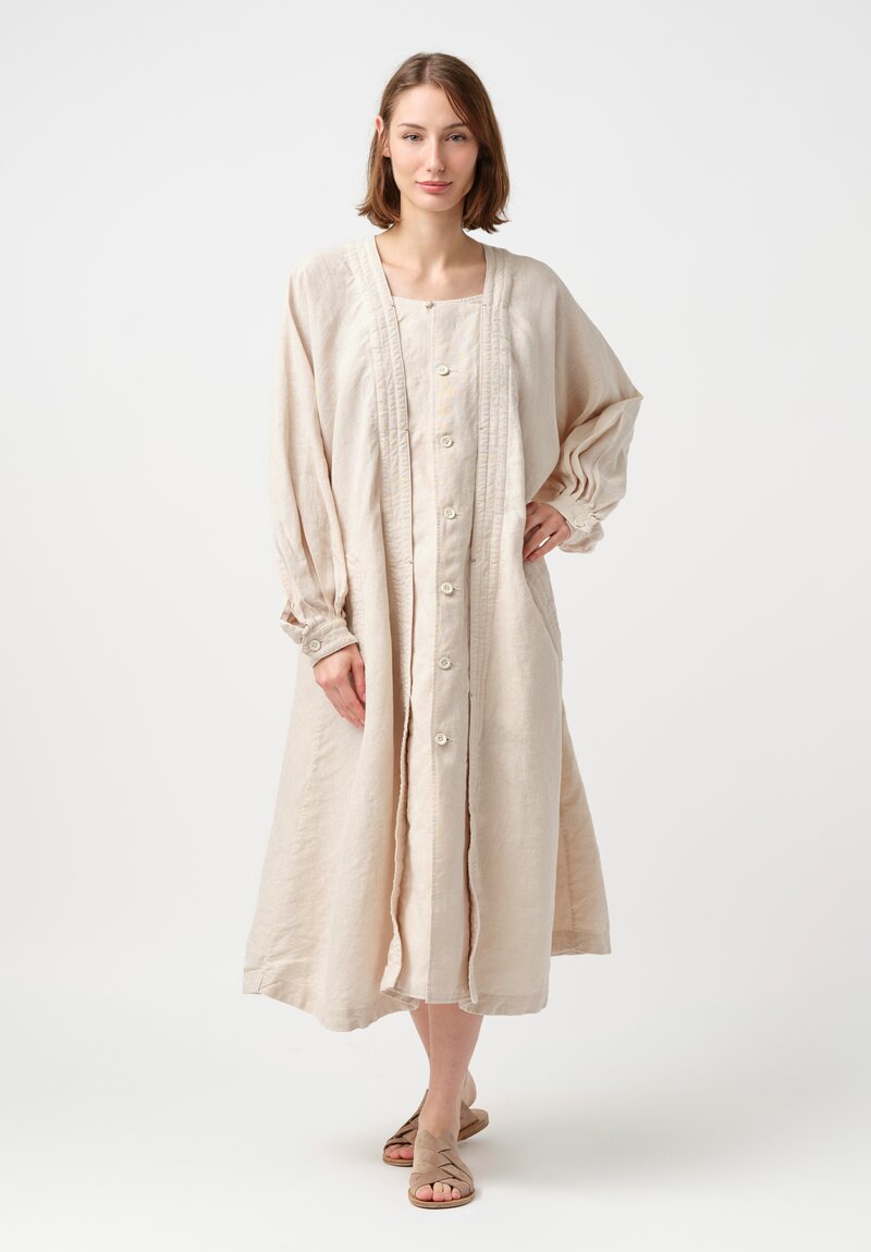 Kaval Washi & Linen Bishop Sleeve Coat Dress in Natural Oat