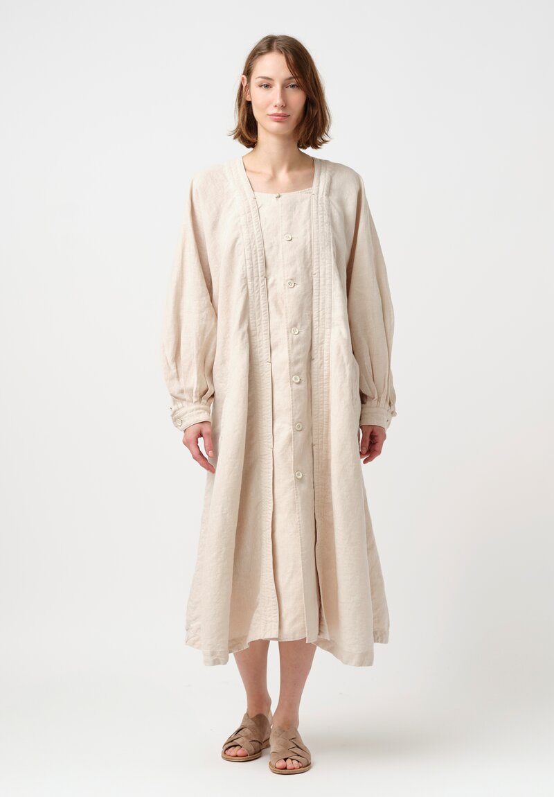 Kaval Washi & Linen Bishop Sleeve Coat Dress in Natural Oat