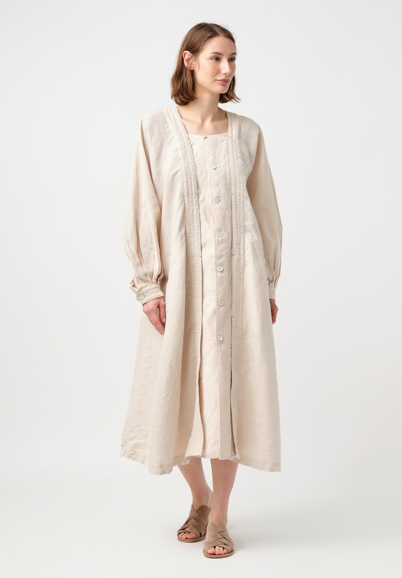 Kaval Washi & Linen Bishop Sleeve Coat Dress in Natural Oat