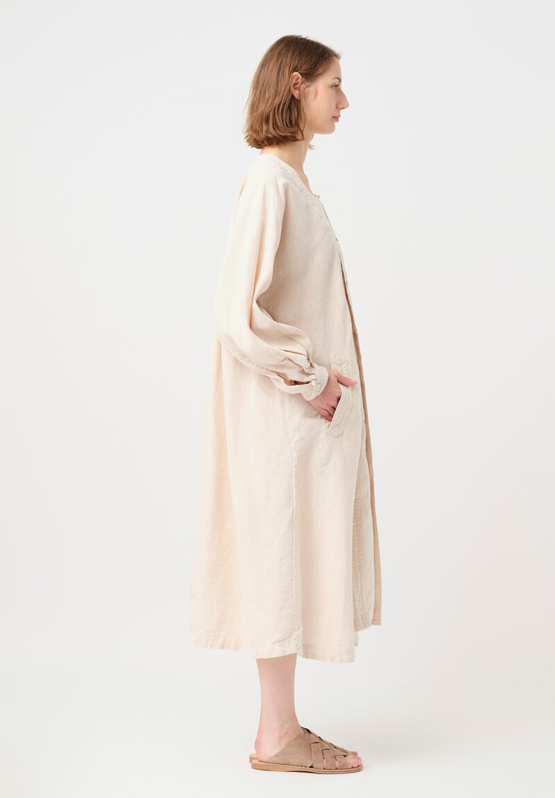 Kaval Washi & Linen Bishop Sleeve Coat Dress in Natural Oat