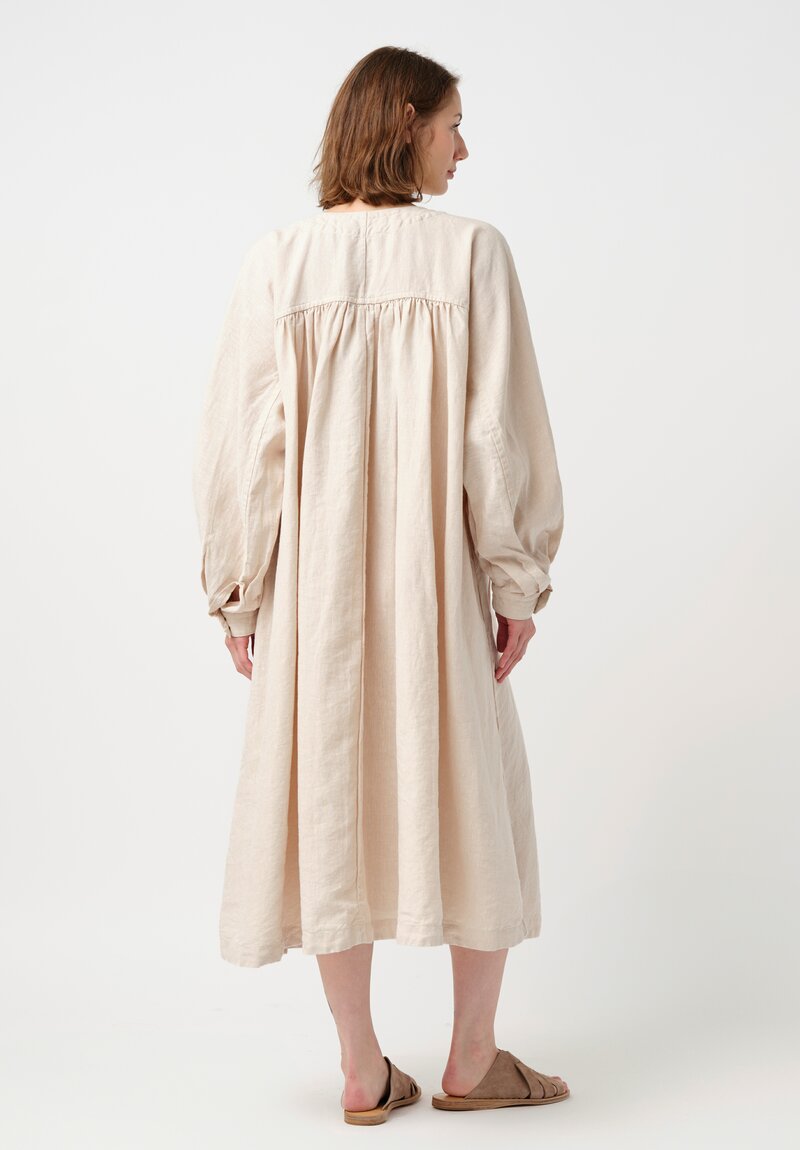 Kaval Washi & Linen Bishop Sleeve Coat Dress in Natural Oat
