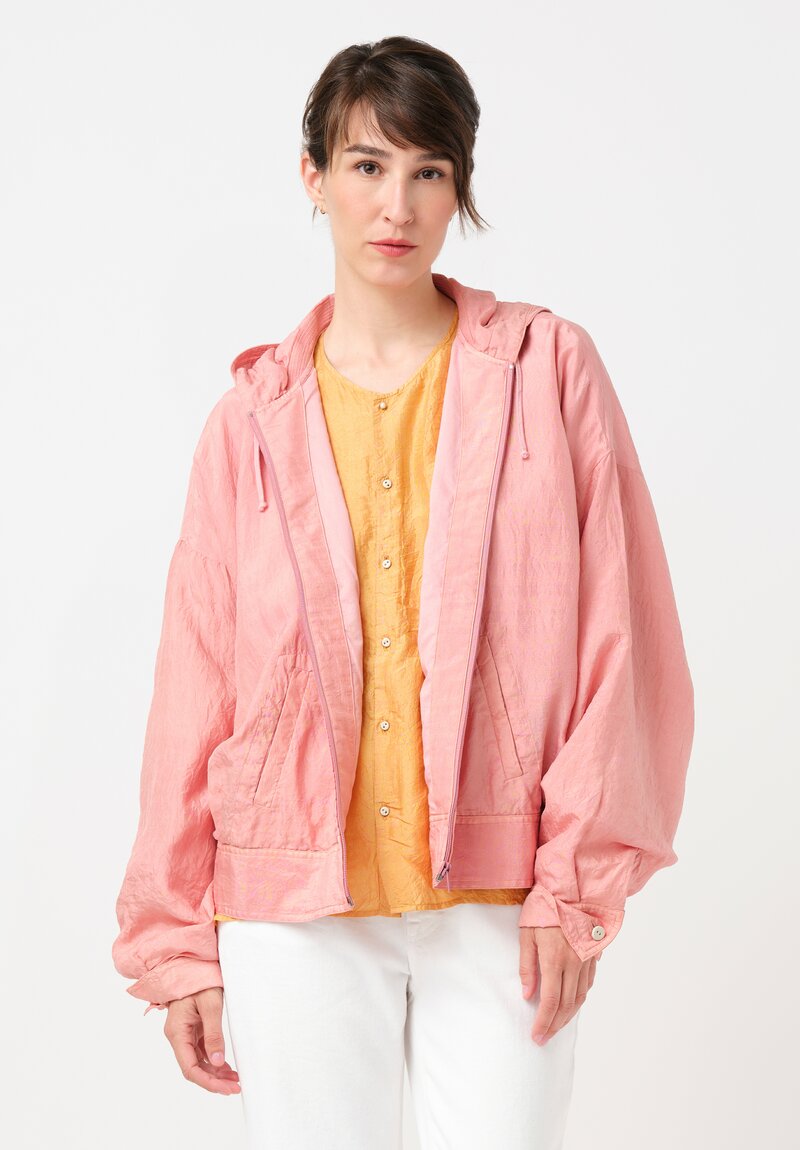 Kaval Khadi Silk Zip Up Hoodie in Watermelon Pink