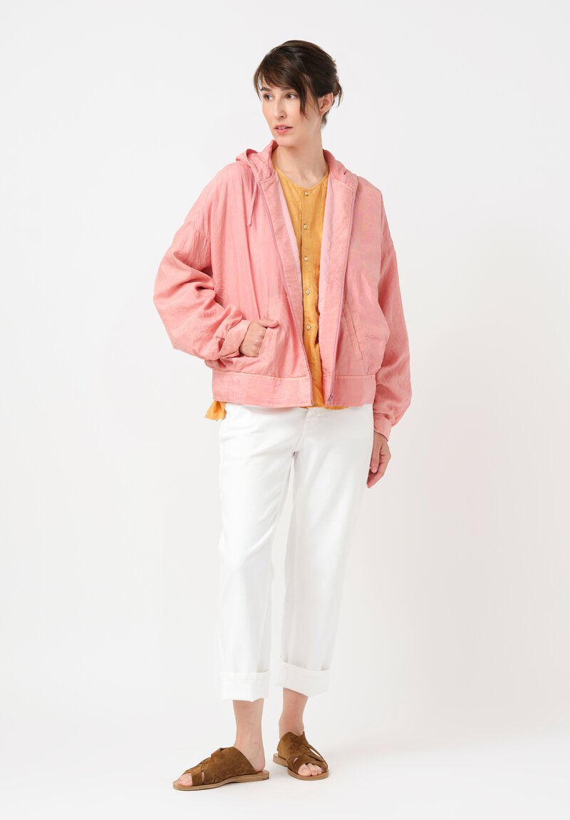 Kaval Khadi Silk Zip Up Hoodie in Watermelon Pink