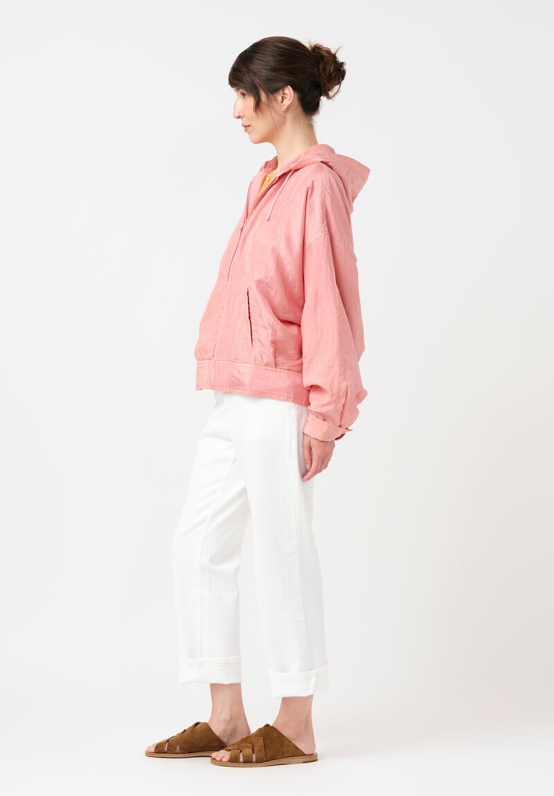 Kaval Khadi Silk Zip Up Hoodie in Watermelon Pink