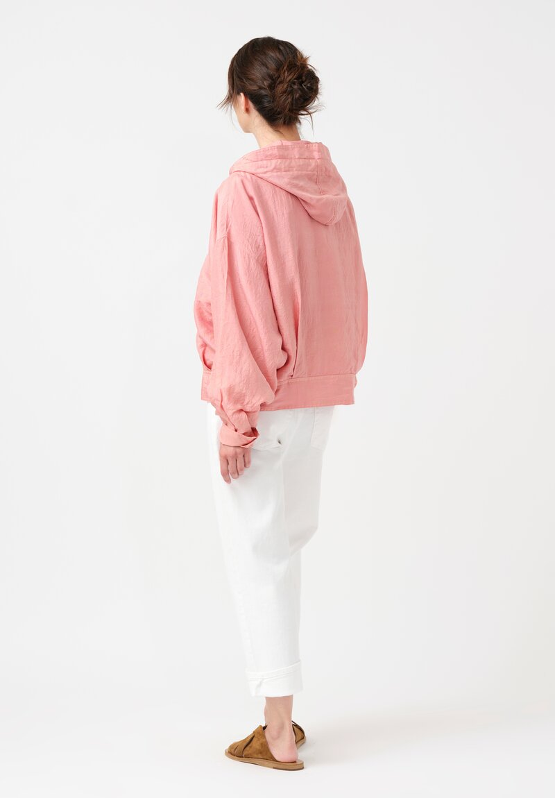Kaval Khadi Silk Zip Up Hoodie in Watermelon Pink