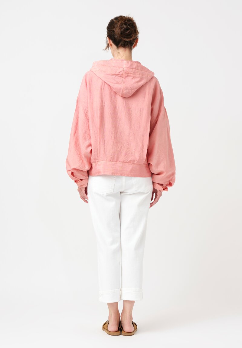 Kaval Khadi Silk Zip Up Hoodie in Watermelon Pink