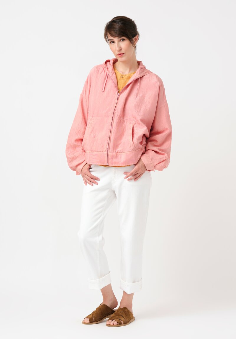 Kaval Khadi Silk Zip Up Hoodie in Watermelon Pink