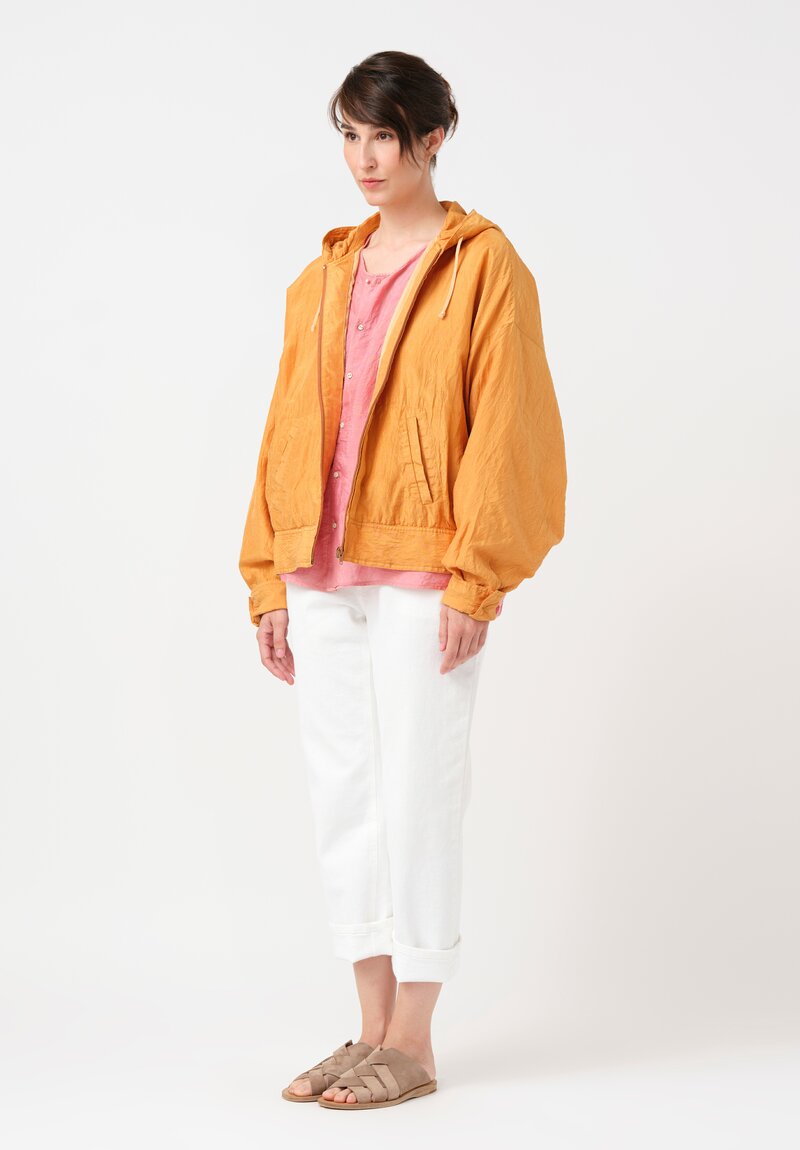 Kaval Khadi Silk Zip Up Hoodie in Mango Orange