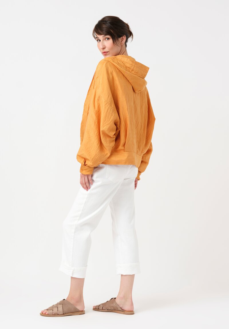 Kaval Khadi Silk Zip Up Hoodie in Mango Orange