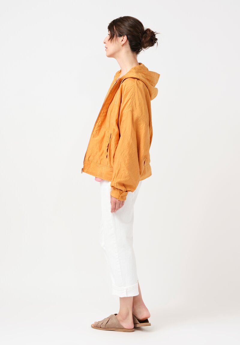 Kaval Khadi Silk Zip Up Hoodie in Mango Orange