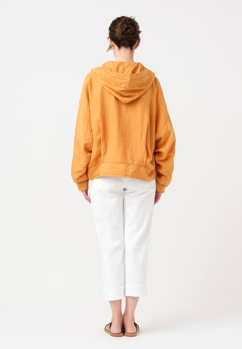 Kaval Khadi Silk Zip Up Hoodie in Mango Orange
