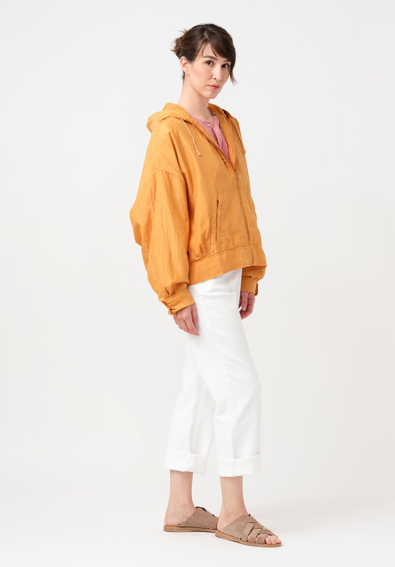 Kaval Khadi Silk Zip Up Hoodie in Mango Orange