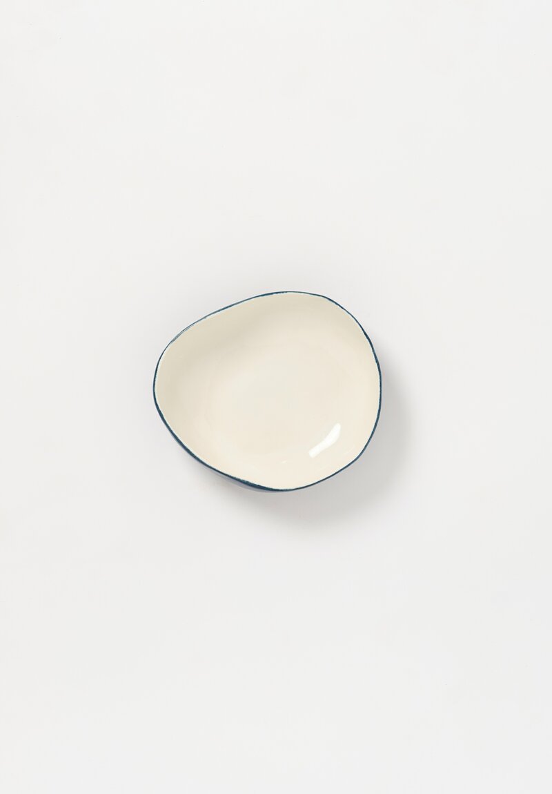 Stamperia Bertozzi Handmade Porcelain Exterior Painted Shallow Pebble Bowl Dark Azzuro Blue