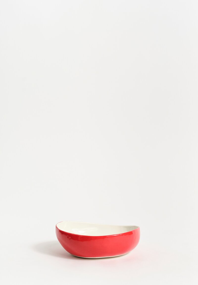 Stamperia Bertozzi Handmade Porcelain Exterior Painted Shallow Pebble Bowl Rosso Red