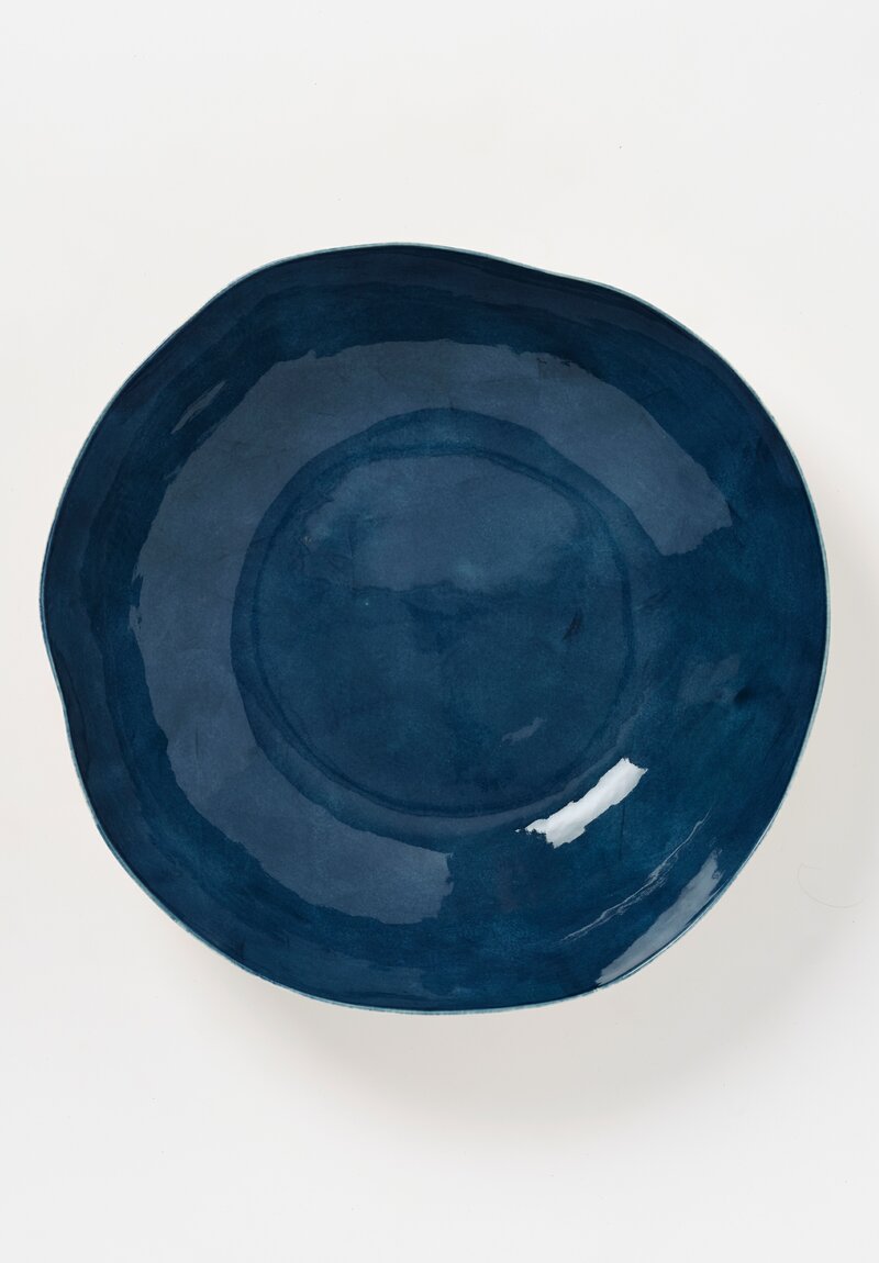 Stamperia Bertozzi Handmade Porcelain Solid Interior Large Serving Bowl Dark Azzuro Blue