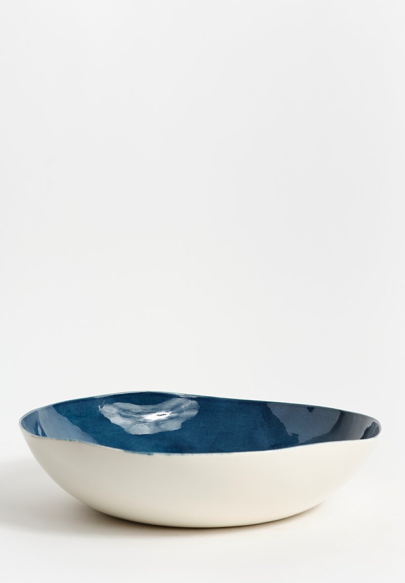 Stamperia Bertozzi Handmade Porcelain Solid Interior Large Serving Bowl Dark Azzuro Blue