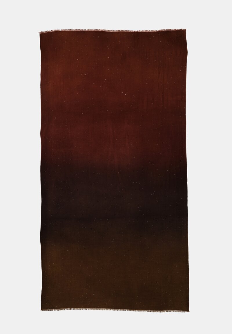 Faliero Sarti Hand-Painted Gradient & Stardust Sequins Isa Scarf in Olive & Brown Ombré
