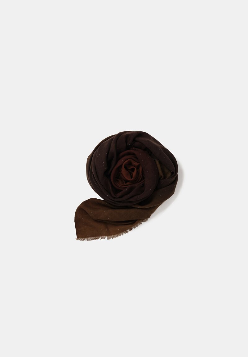 Faliero Sarti Hand-Painted Gradient & Stardust Sequins Isa Scarf in Olive & Brown Ombré