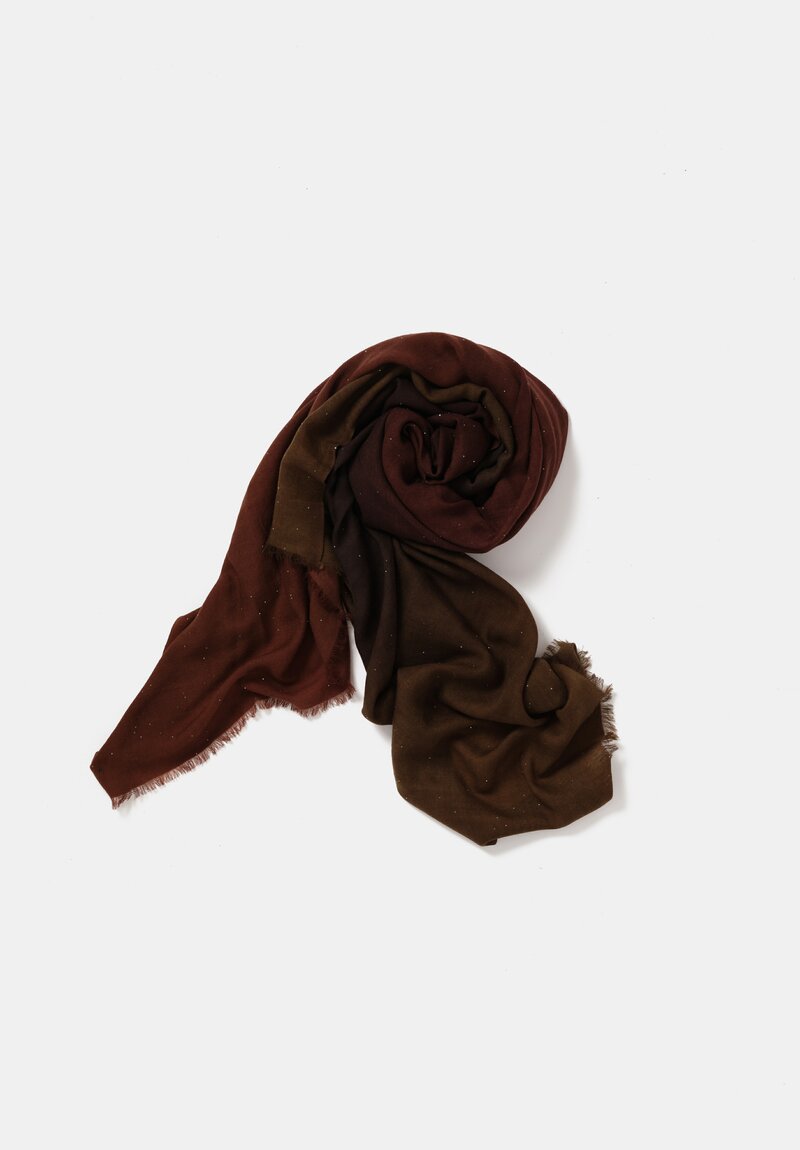 Faliero Sarti Hand-Painted Gradient & Stardust Sequins Isa Scarf in Olive & Brown Ombré