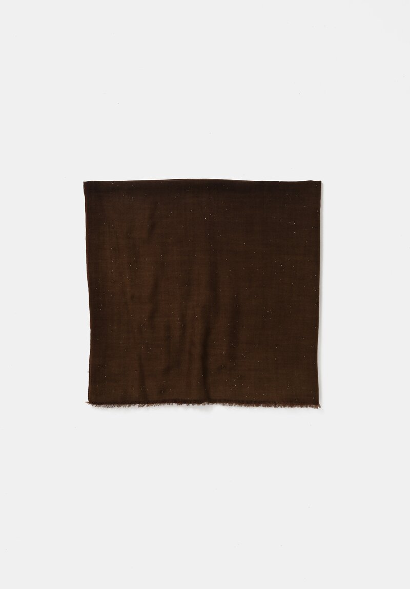 Faliero Sarti Hand-Painted Gradient & Stardust Sequins Isa Scarf in Olive & Brown Ombré