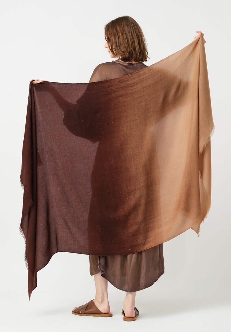 Faliero Sarti Stardust Sequin-Embellished Gradient Isa Scarf Brown to Natural