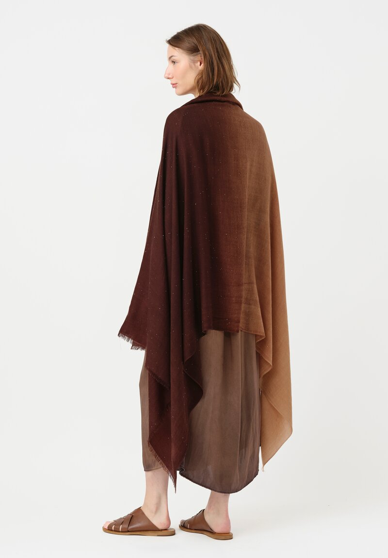 Faliero Sarti Stardust Sequin-Embellished Gradient Isa Scarf Brown to Natural