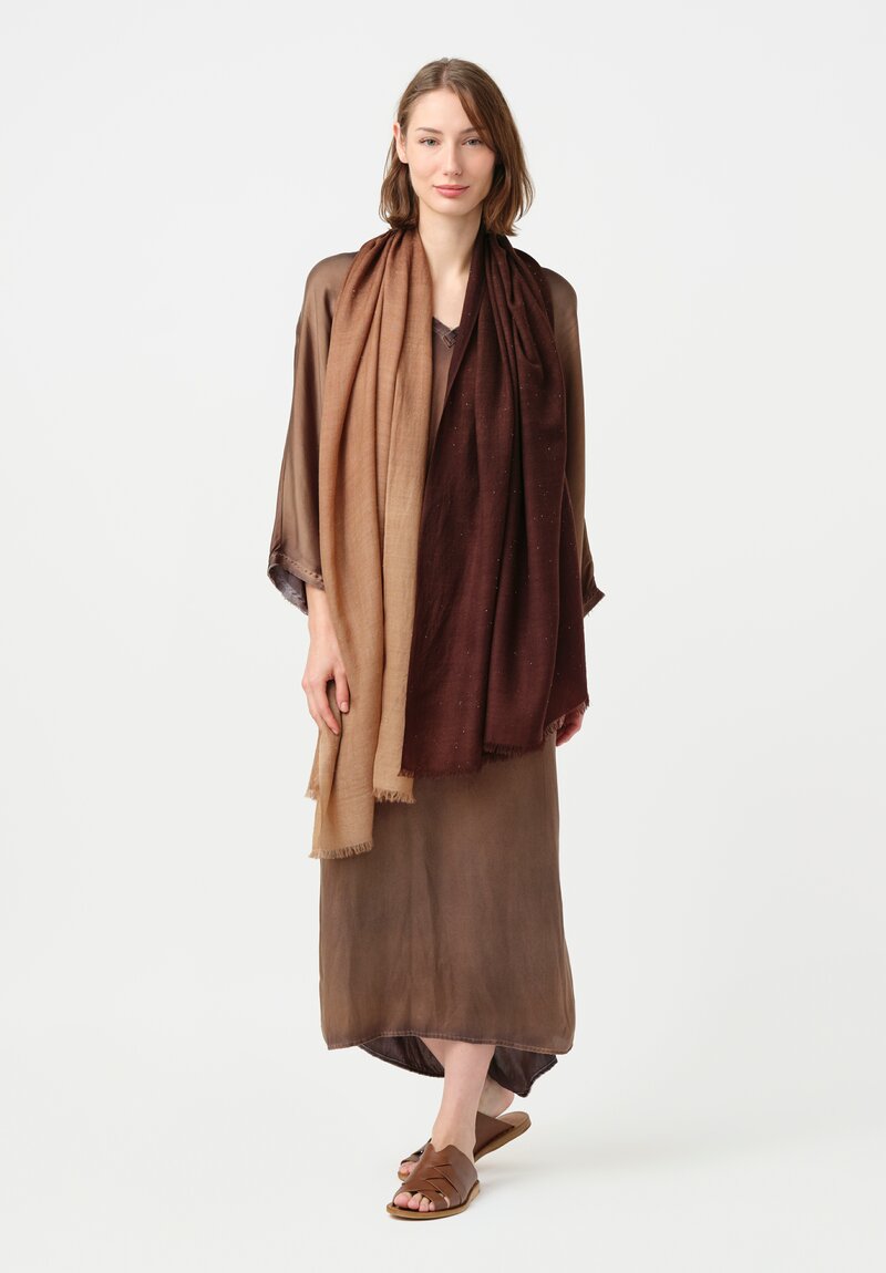 Faliero Sarti Stardust Sequin-Embellished Gradient Isa Scarf Brown to Natural