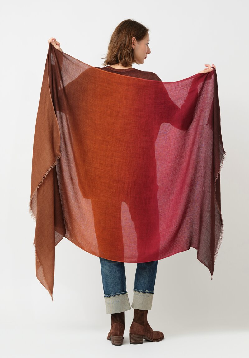 Faliero Sarti Cashmere Gradient Nuby Scarf in Red & Brown Ombré