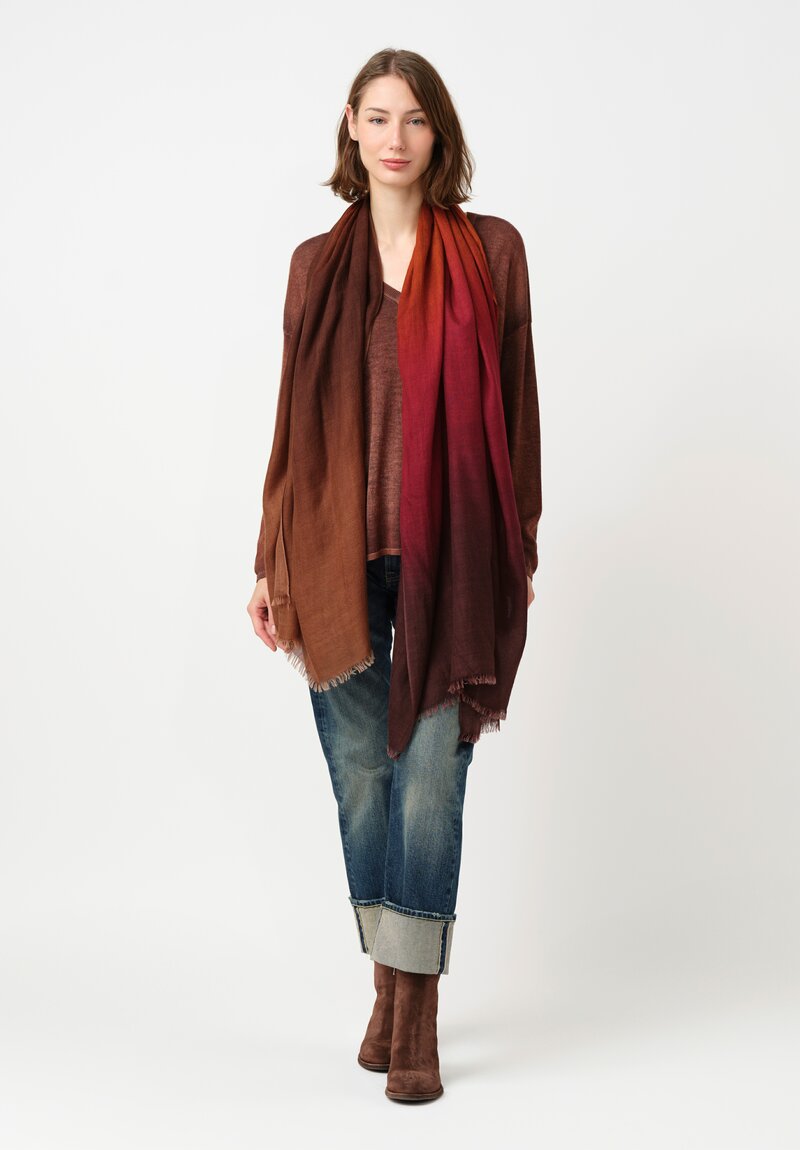 Faliero Sarti Cashmere Gradient Nuby Scarf in Red & Brown Ombré