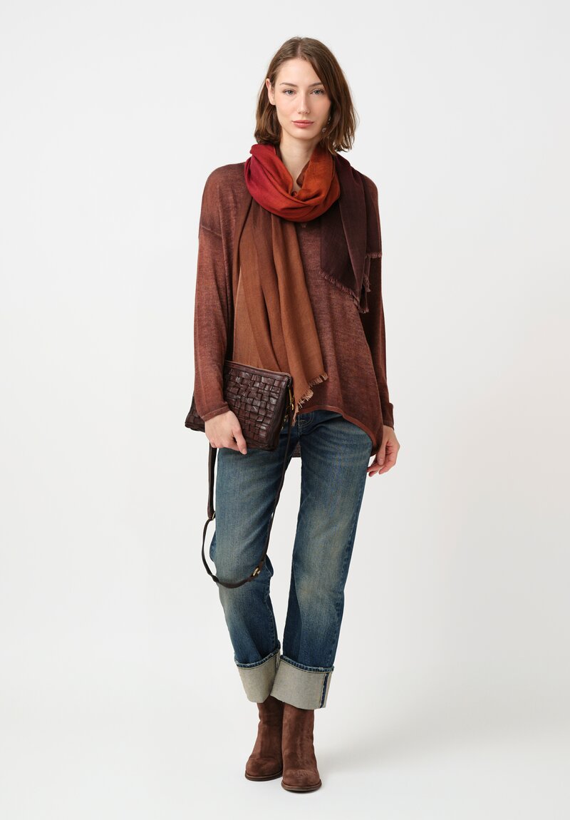 Faliero Sarti Cashmere Gradient Nuby Scarf in Red & Brown Ombré
