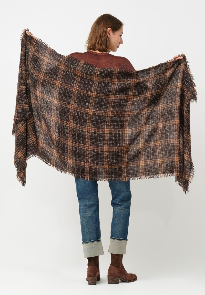 Faliero Sarti Plaid Evo Scarf in Brown, Orange & Natural Plaid
