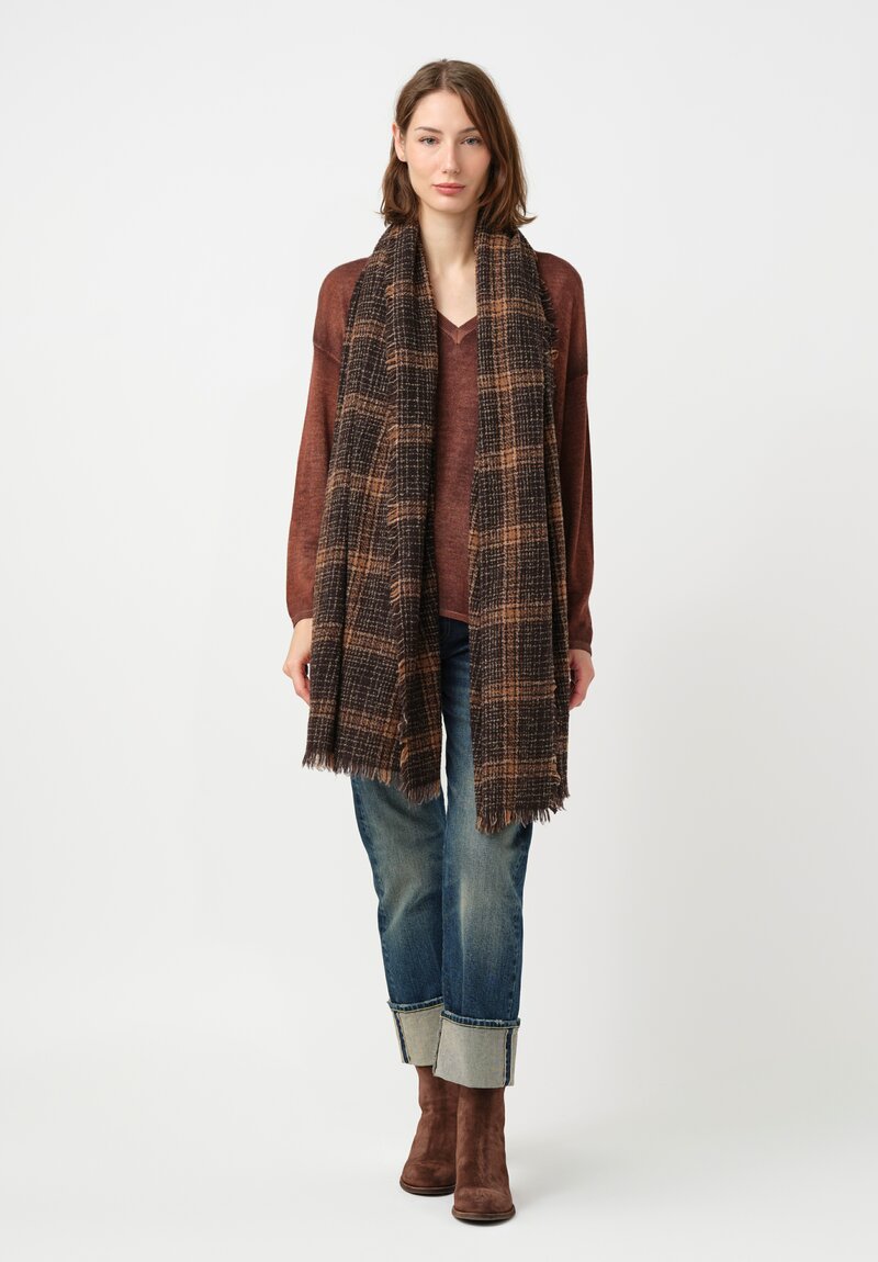 Faliero Sarti Plaid Evo Scarf in Brown, Orange & Natural Plaid