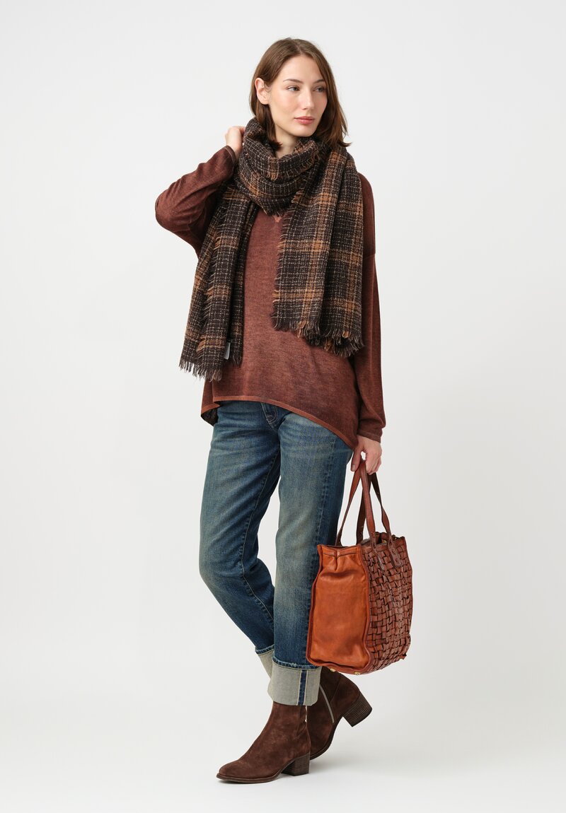 Faliero Sarti Plaid Evo Scarf in Brown, Orange & Natural Plaid