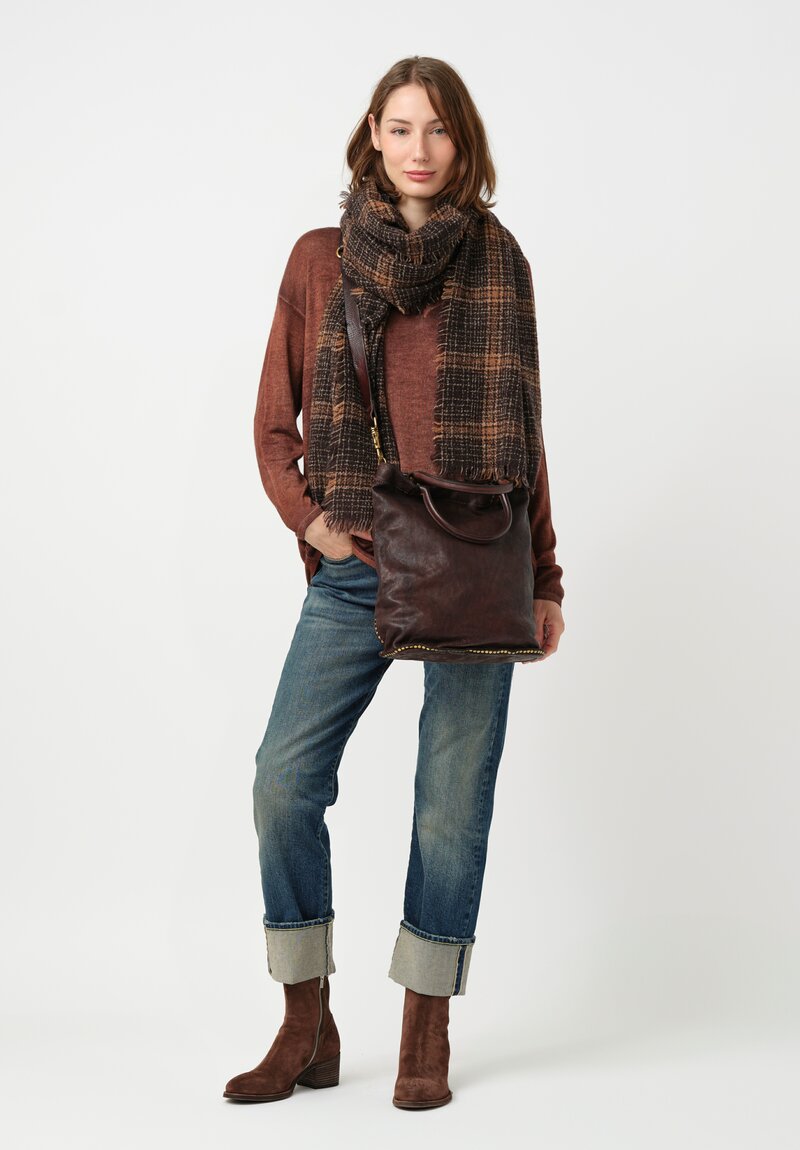 Faliero Sarti Plaid Evo Scarf in Brown, Orange & Natural Plaid