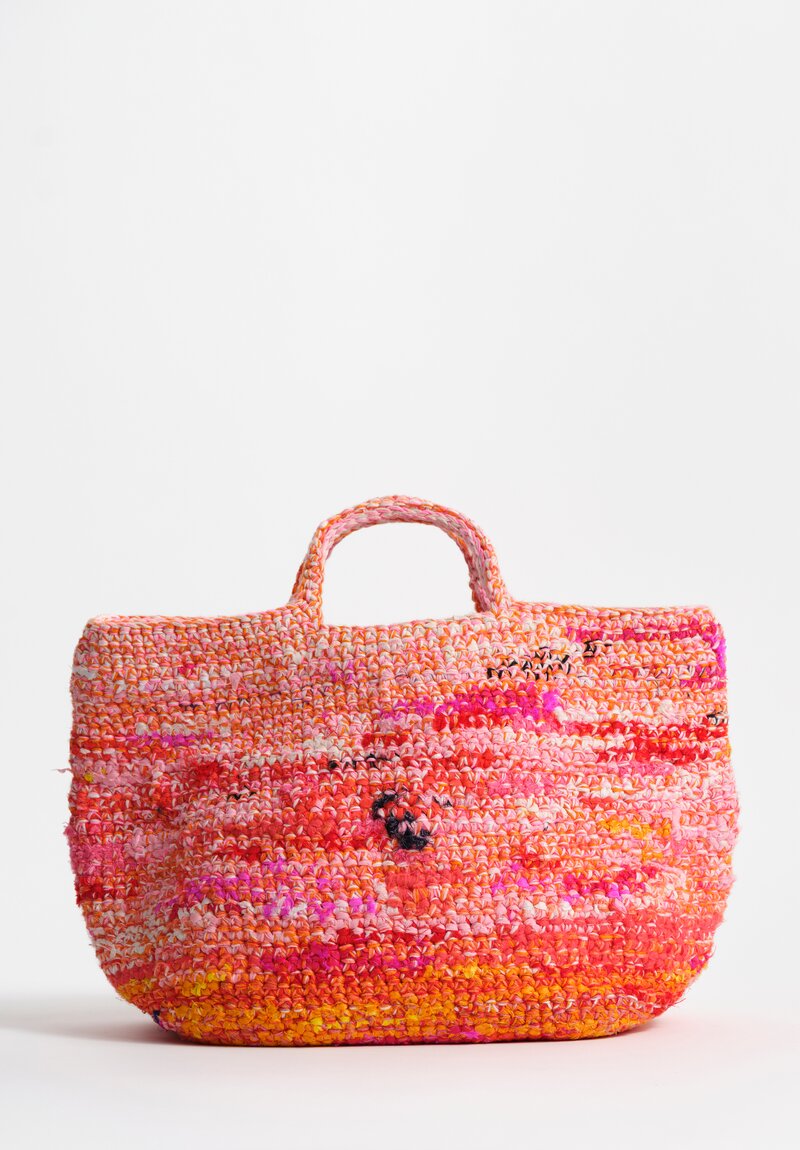 Daniela Gregis Cotton Linen Reversible Crocheted Curry Shopping Bag Pink, Orange & Red