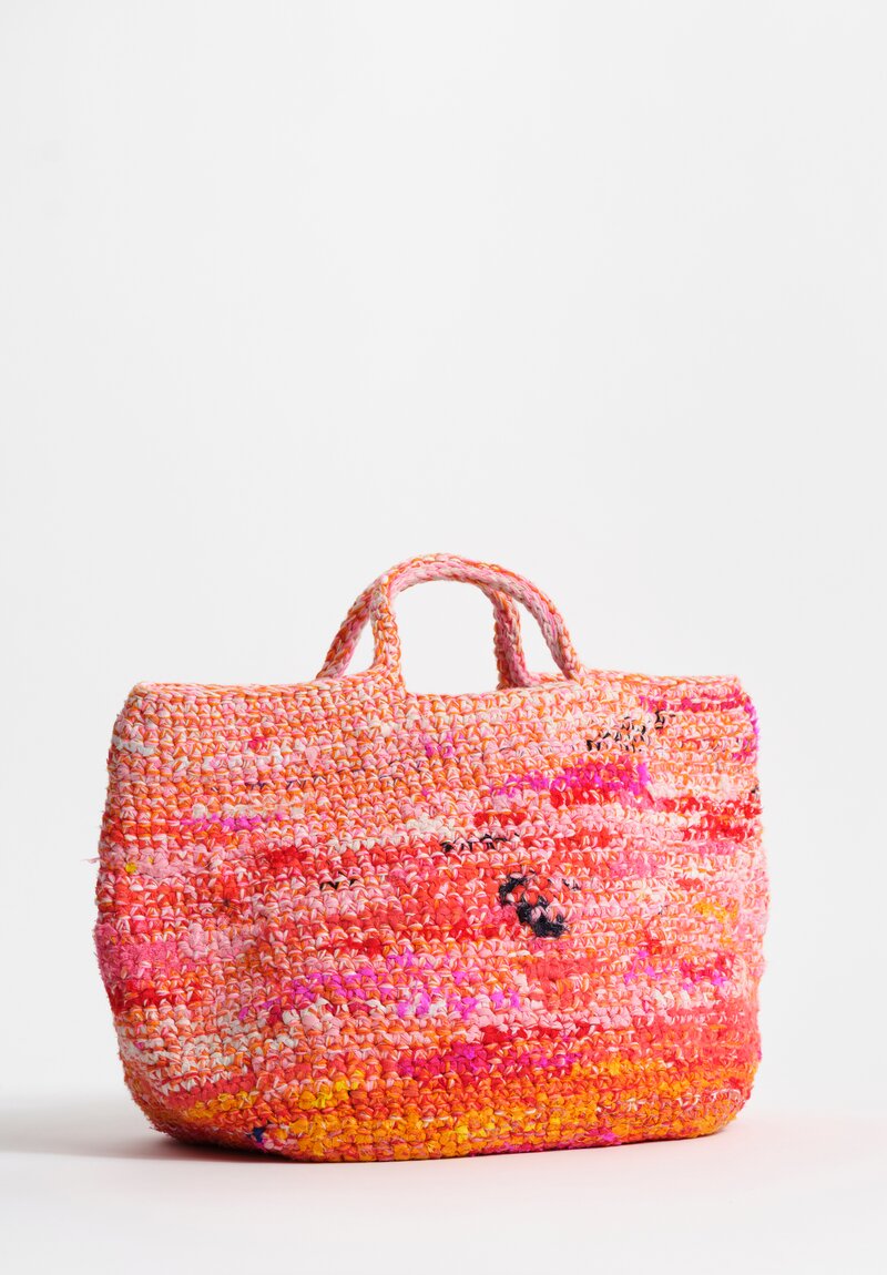Daniela Gregis Cotton Linen Reversible Crocheted Curry Shopping Bag Pink, Orange & Red