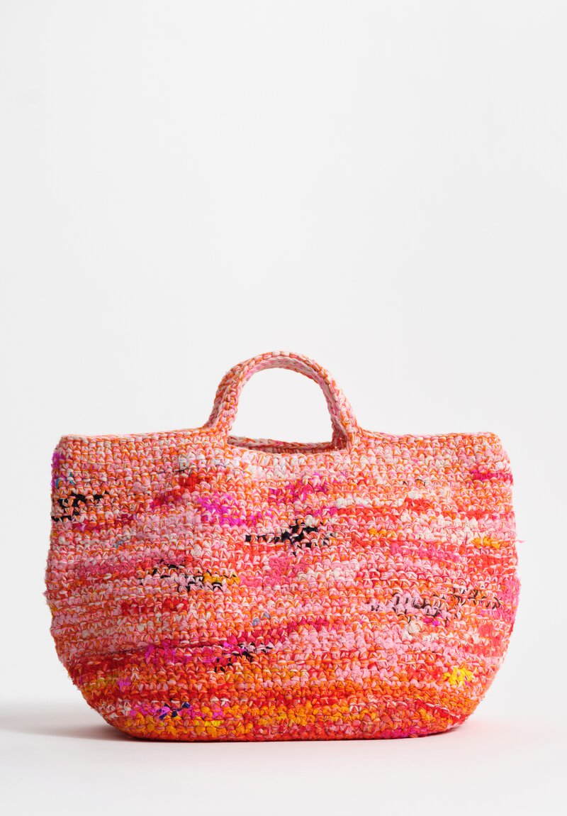 Daniela Gregis Cotton Linen Reversible Crocheted Curry Shopping Bag Pink, Orange & Red