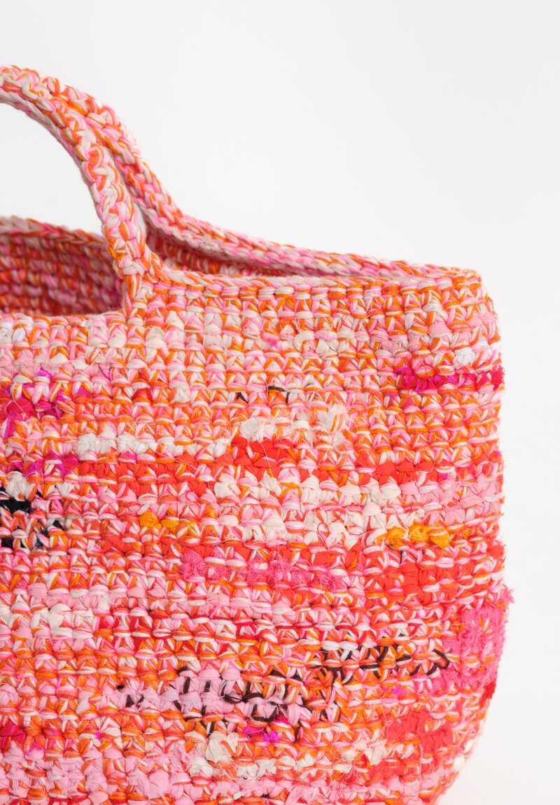 Daniela Gregis Cotton Linen Reversible Crocheted Curry Shopping Bag Pink, Orange & Red