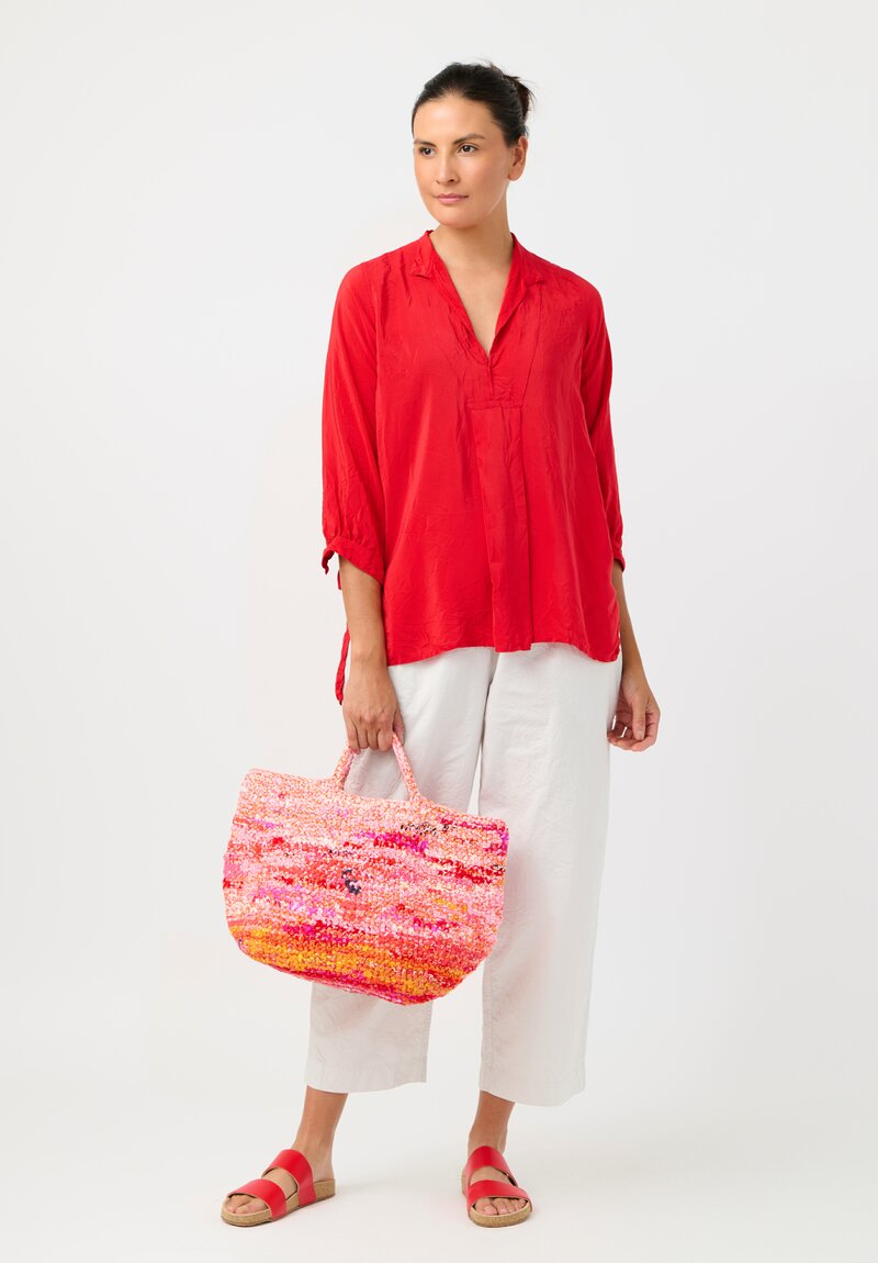 Daniela Gregis Cotton Linen Reversible Crocheted Curry Shopping Bag Pink, Orange & Red