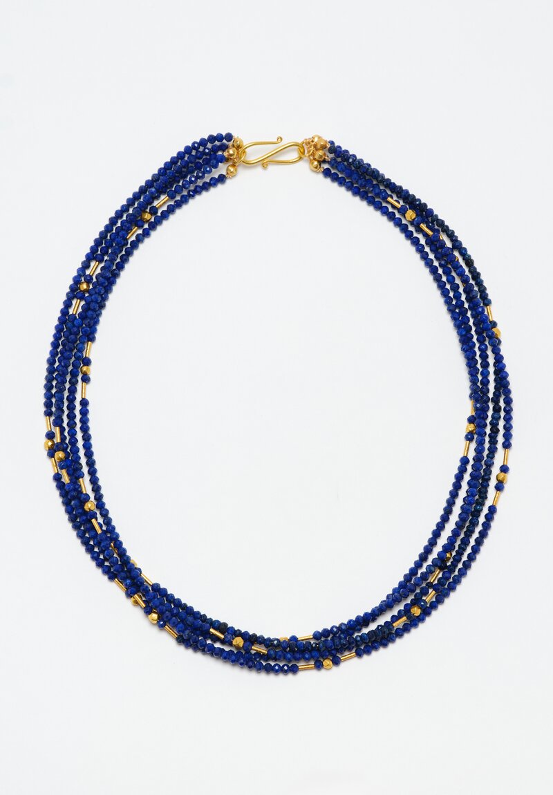 Greig Porter 4-Strand 18K Cylinders, Faceted Rounds & Lapis Lazuli Necklace 18"