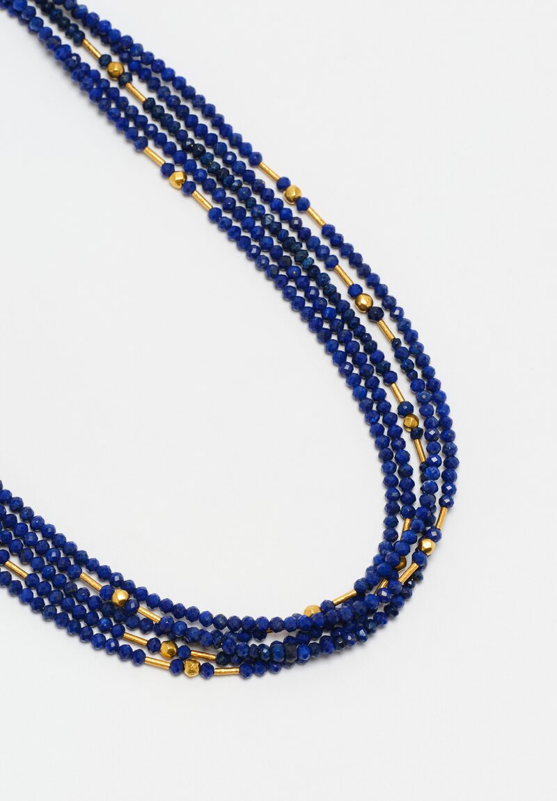 Greig Porter 4-Strand 18K Cylinders, Faceted Rounds & Lapis Lazuli Necklace 18"