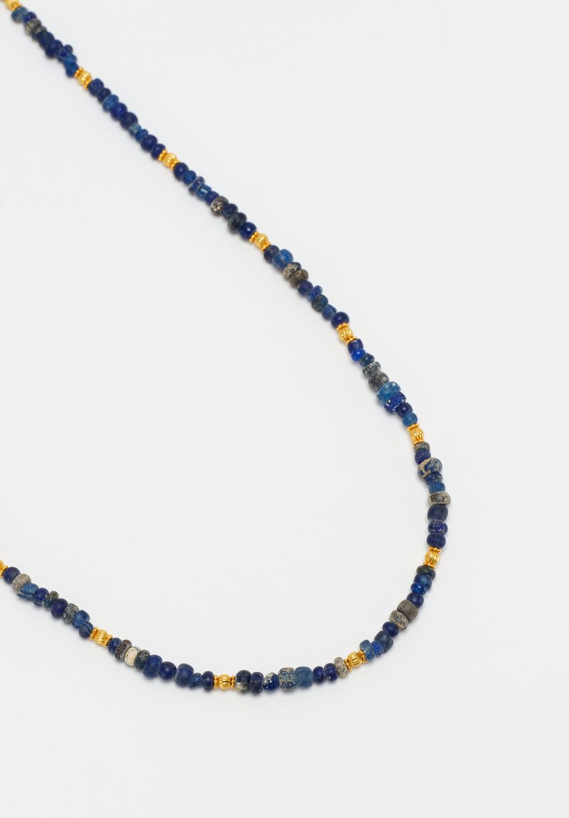 Greig Porter 18K Starburst Fluted Rounds & Roman Period Lapis Lazuli Beaded Necklace 18.5"