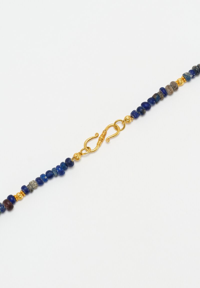 Greig Porter 18K Starburst Fluted Rounds & Roman Period Lapis Lazuli Beaded Necklace 18.5"