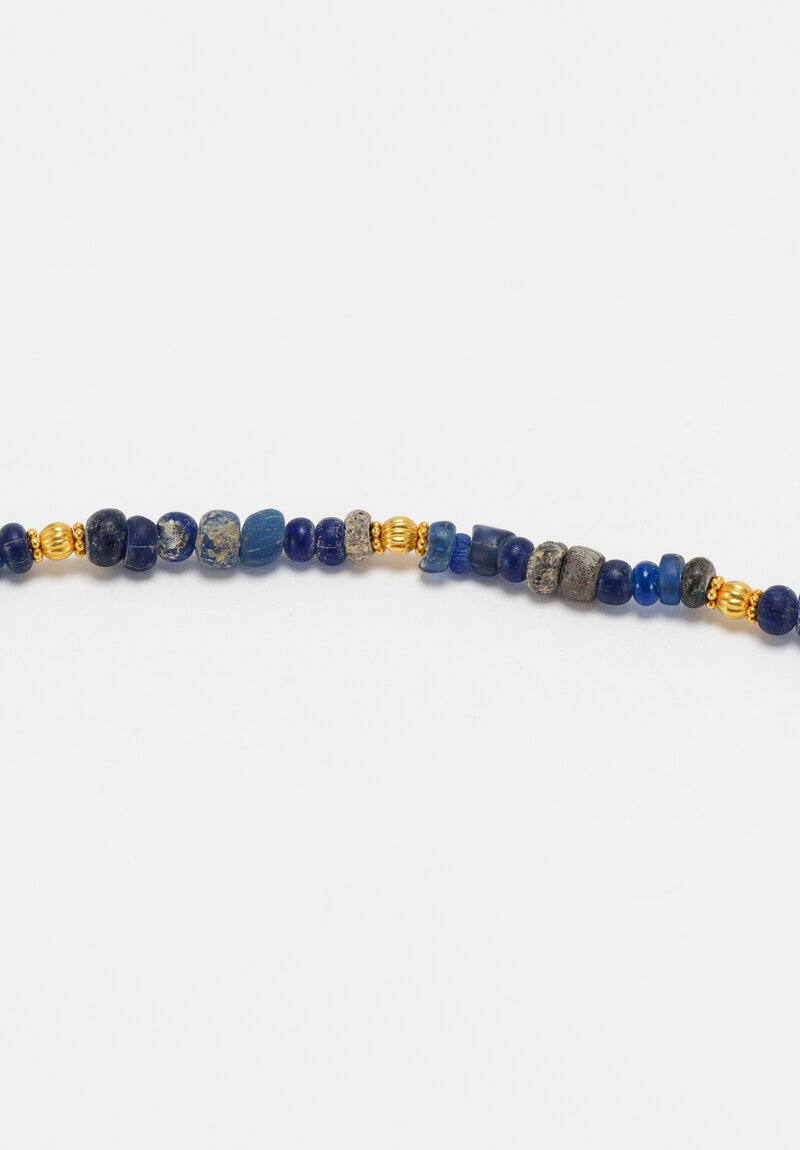 Greig Porter 18K Starburst Fluted Rounds & Roman Period Lapis Lazuli Beaded Necklace 18.5"