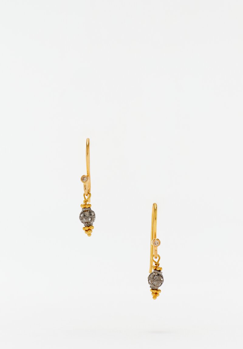 Greig Porter18K Starburst Drop Earrings with Oxidized Gold Diamond-Studded Beads 0.75"