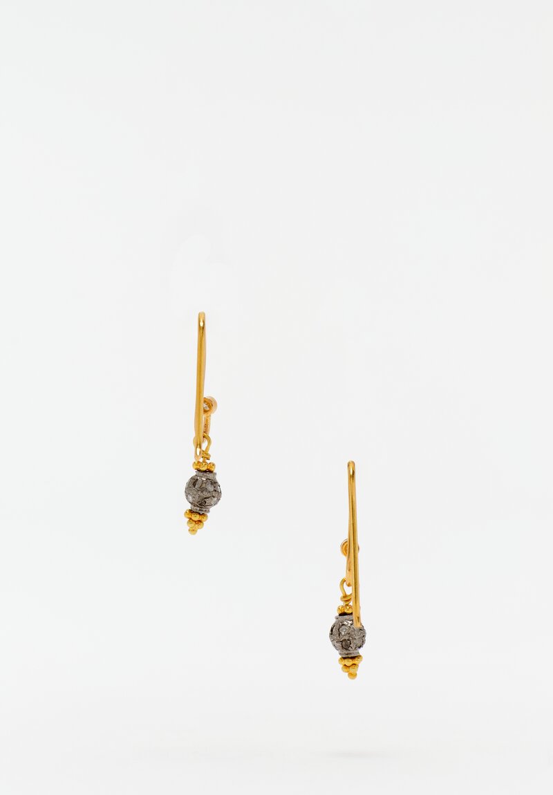 Greig Porter18K Starburst Drop Earrings with Oxidized Gold Diamond-Studded Beads 0.75"