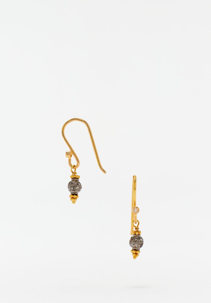 Greig Porter18K Starburst Drop Earrings with Oxidized Gold Diamond-Studded Beads 0.75"